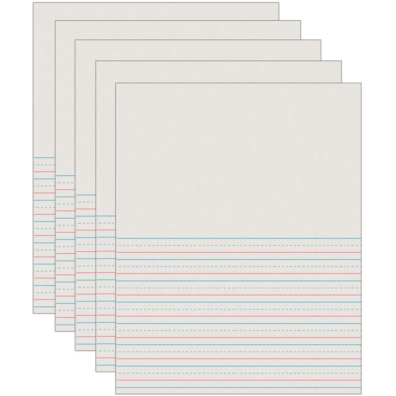 Newsprint Handwriting Paper, Picture Story, Grade 2, 1/2" x 1/4" x 1/4" Ruled Short, 8-1/2" x 11", 500 Sheets Per Pack, 5 Packs
